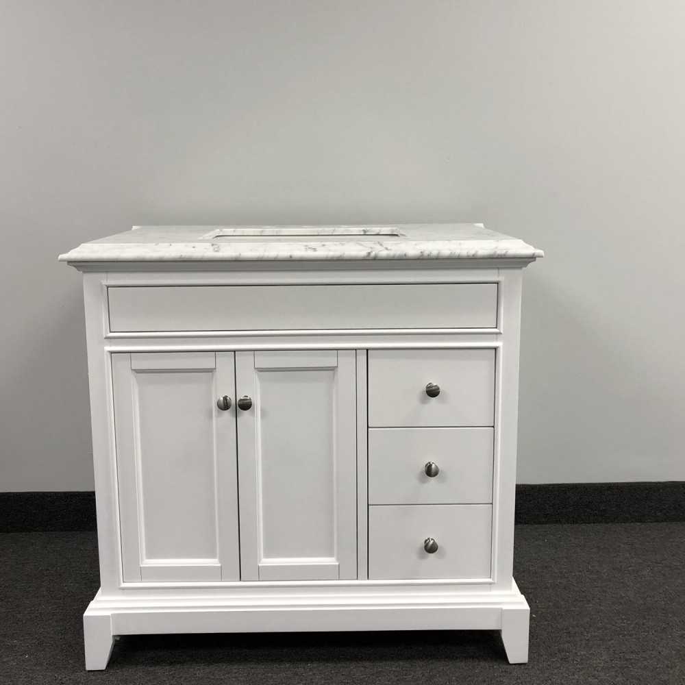 Eviva Elite Princeton 36" White Bathroom Vanity w/ Double Ogee Edge White Carrara Top