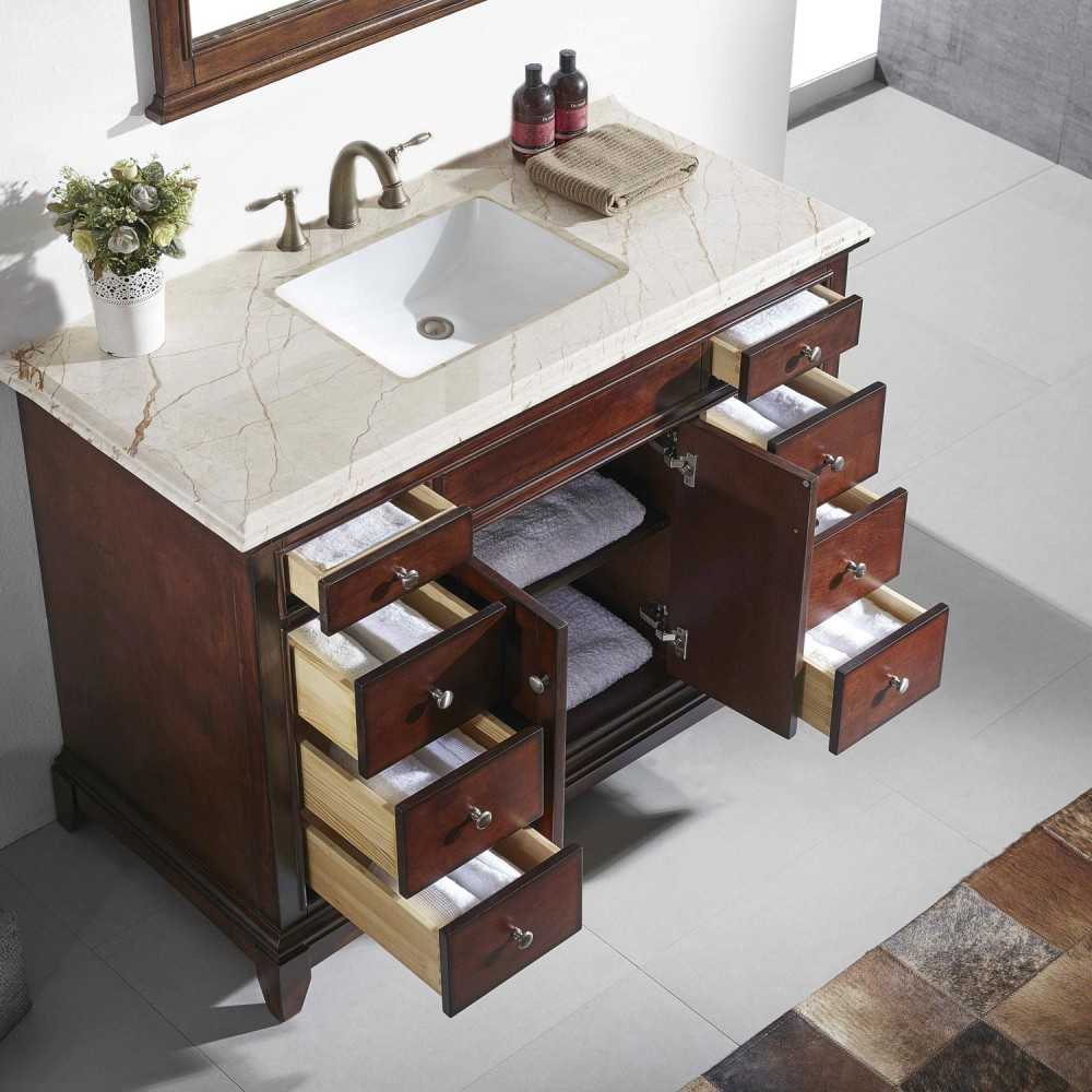 Eviva Elite Princeton 42" Teak Bathroom Vanity w/ Double Ogee Edge Crema Marfil Top