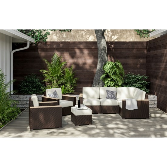 Palm Springs Outdoor 4 Seat Sectional, Arm Chair Pair and Ottoman by homestyles