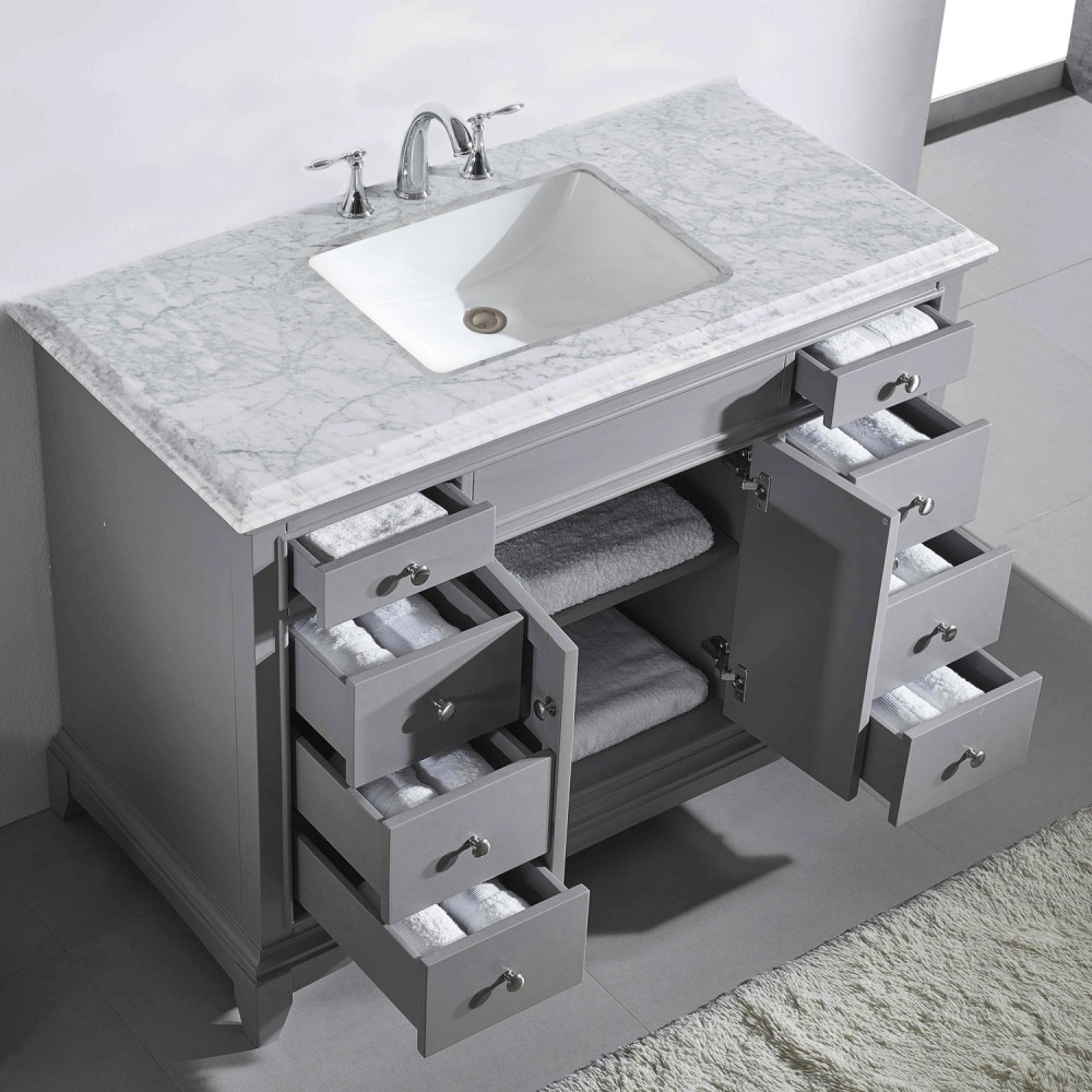 Eviva Elite Princeton 48" Gray Bathroom Vanity w/ Double Ogee Edge White Carrara Top