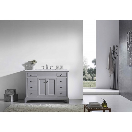 Eviva Elite Princeton 48" Gray Bathroom Vanity w/ Double Ogee Edge White Carrara Top