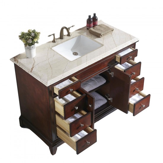 Eviva Elite Princeton 48" Teak Bathroom Vanity w/ Double Ogee Edge Crema Marfil Top