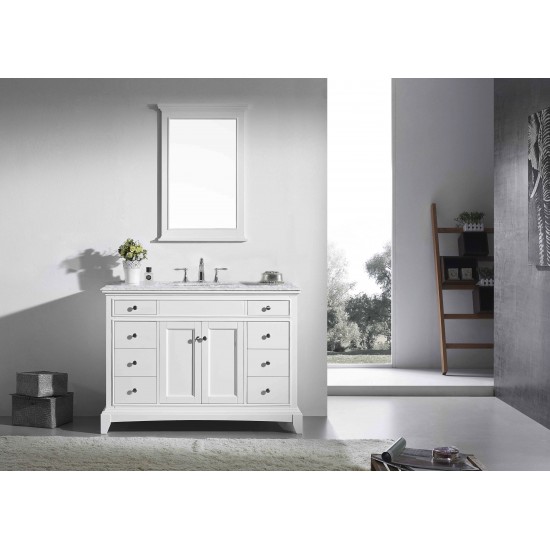 Eviva Elite Princeton 48" White Bathroom Vanity w/ Double Ogee Edge White Carrara Top