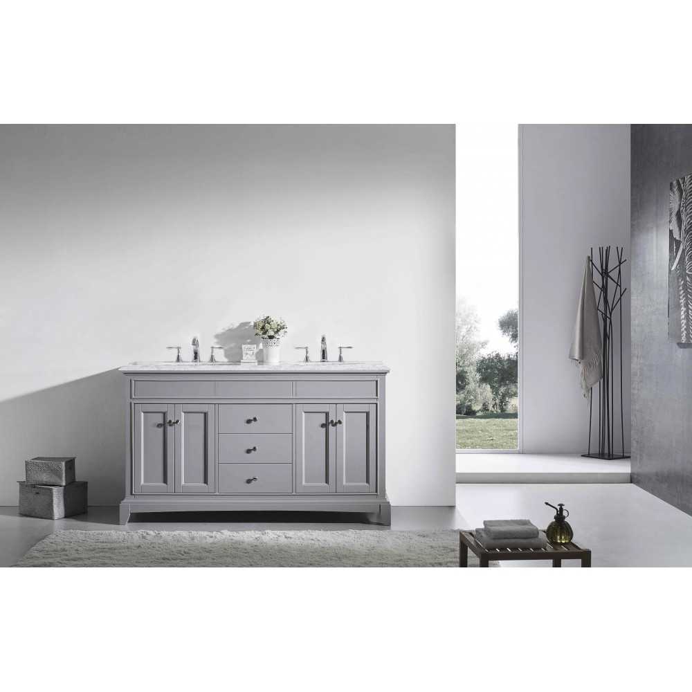 Eviva Elite Princeton 72" Gray Double Sink Bathroom Vanity w/ Double Ogee Edge White Carrara Top