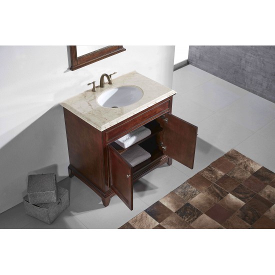 Eviva Elite Stamford 30" Teak Bathroom Vanity w/ Double Ogee Edge Crema Marfil Top