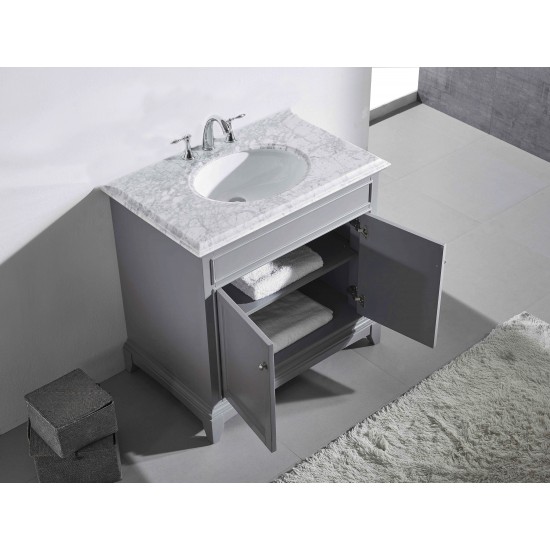 Eviva Elite Stamford 36" Gray Bathroom Vanity w/ Double Ogee Edge White Carrara Top