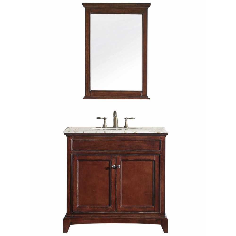 Eviva Elite Stamford 36" Teak Bathroom Vanity w/ Double Ogee Edge Crema Marfil Top