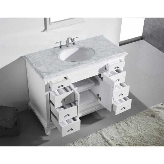 Eviva Elite Stamford 42" White Bathroom Vanity w/ Double Ogee Edge White Carrara Top