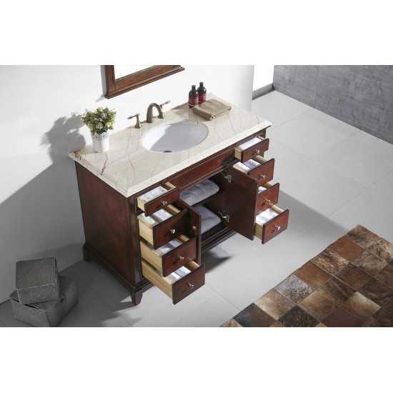 Eviva Elite Stamford 42″ Teak Bathroom Vanity w/ Double Ogee Edge Crema Marfil Top