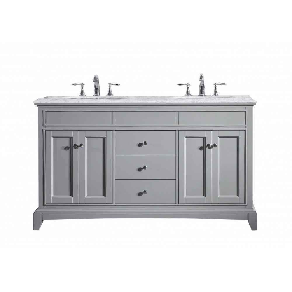 Eviva Elite Stamford 60" Gray Double Sink Bathroom Vanity w/ Double Ogee Edge White Carrara Top