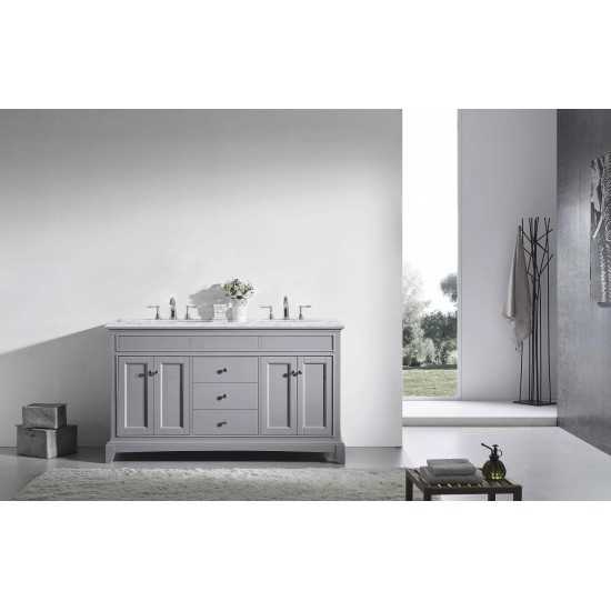 Eviva Elite Stamford 60" Gray Double Sink Bathroom Vanity w/ Double Ogee Edge White Carrara Top