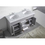 Eviva Elite Stamford 60" Gray Double Sink Bathroom Vanity w/ Double Ogee Edge White Carrara Top