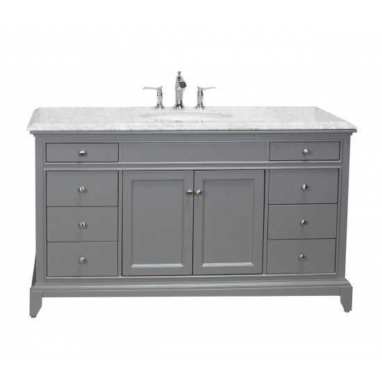 Eviva Elite Stamford 60" Gray Single Sink Bathroom Vanity w/ Double Ogee Edge White Carrara Top