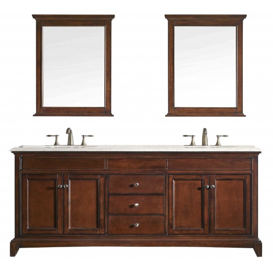 Eviva Elite Stamford 60" Teak Double Sink Bathroom Vanity w/ Double Ogee Edge Crema Marfil Top