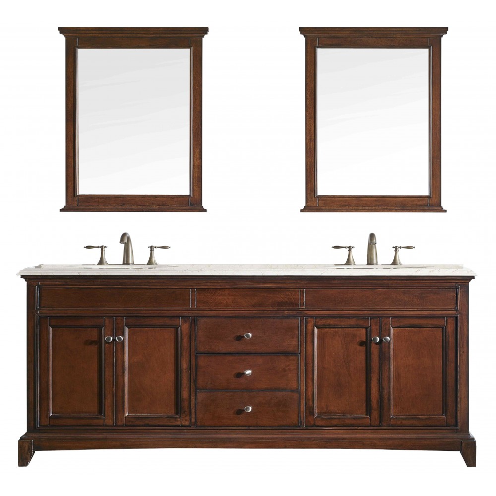 Eviva Elite Stamford 60" Teak Double Sink Bathroom Vanity w/ Double Ogee Edge Crema Marfil Top