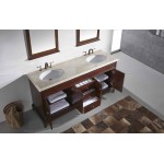 Eviva Elite Stamford 60" Teak Double Sink Bathroom Vanity w/ Double Ogee Edge Crema Marfil Top