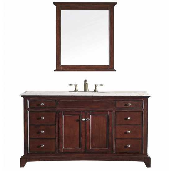 Eviva Elite Stamford 60" Teak Single Sink Bathroom Vanity w/ Double Ogee Edge Crema Marfil Top