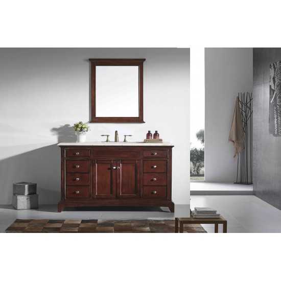 Eviva Elite Stamford 60" Teak Single Sink Bathroom Vanity w/ Double Ogee Edge Crema Marfil Top