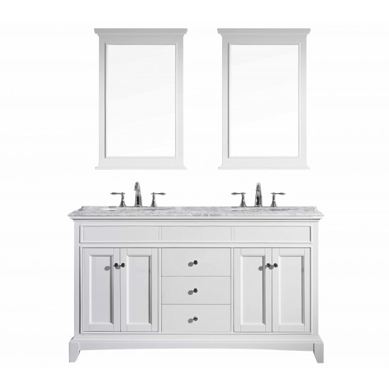 Eviva Elite Stamford 60" White Double Sink Bathroom Vanity w/ Double Ogee Edge White Carrara Top