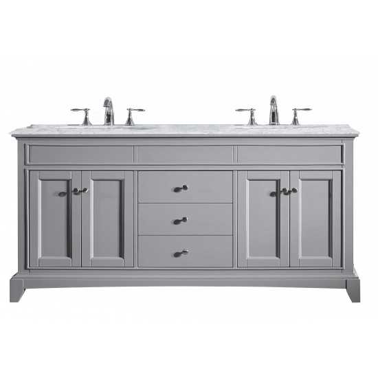 Eviva Elite Stamford 72" Gray Double Sink Bathroom Vanity w/ Double Ogee Edge White Carrara Top