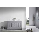 Eviva Elite Stamford 72" Gray Double Sink Bathroom Vanity w/ Double Ogee Edge White Carrara Top