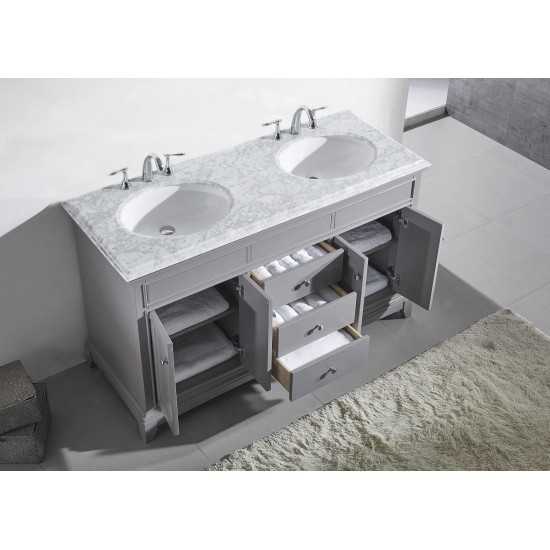 Eviva Elite Stamford 72" Gray Double Sink Bathroom Vanity w/ Double Ogee Edge White Carrara Top