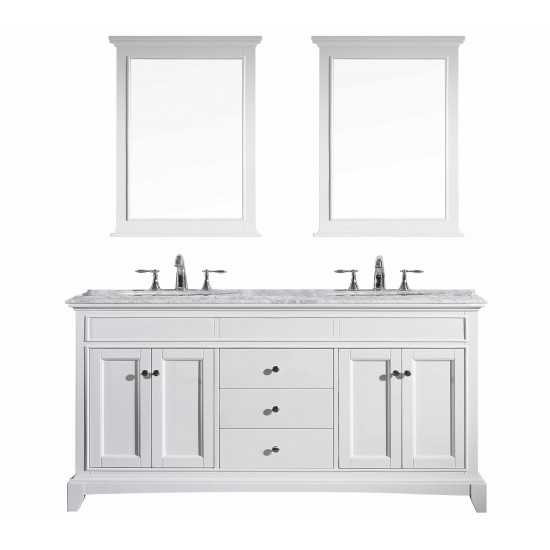 Eviva Elite Stamford 72" White Double Sink Bathroom Vanity w/ Double Ogee Edge White Carrara Top