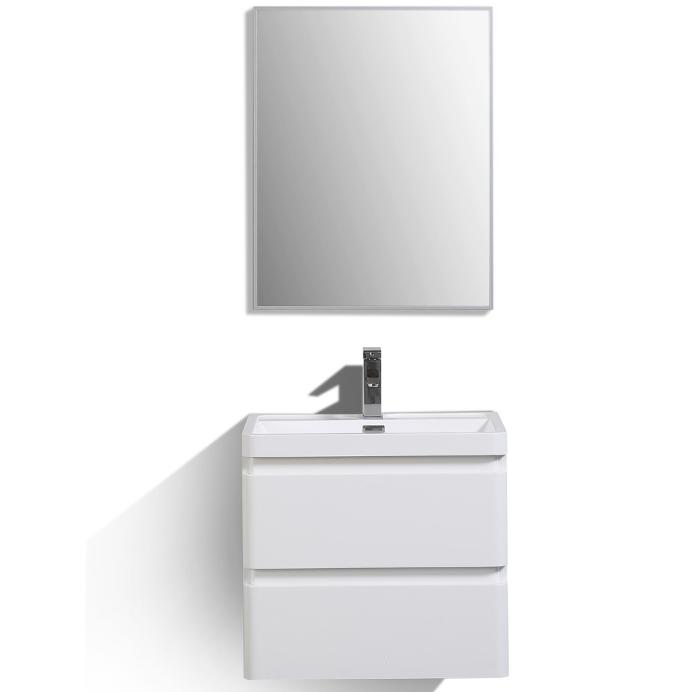 Eviva Glazzy 24" Glossy White Wall Mount Modern Bathroom Vanity w/ White Integrated Top