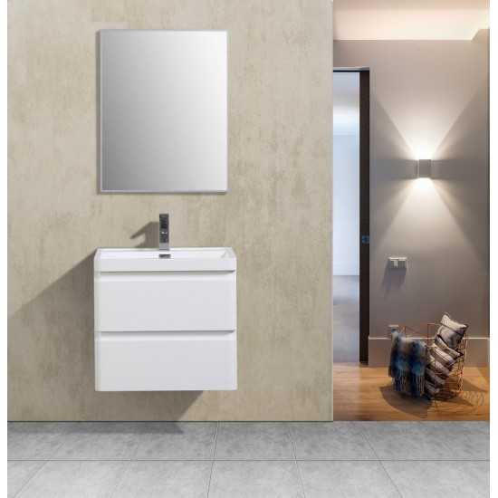 Eviva Glazzy 24" Glossy White Wall Mount Modern Bathroom Vanity w/ White Integrated Top