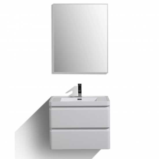 Eviva Glazzy 28" Glossy White Wall Mount Modern Bathroom Vanity w/ White Integrated Top