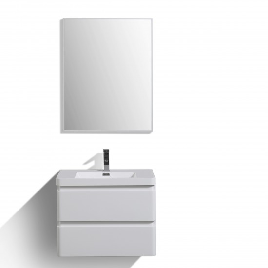Eviva Glazzy 30" Glossy White Wall Mount Modern Bathroom Vanity w/ White Integrated Top
