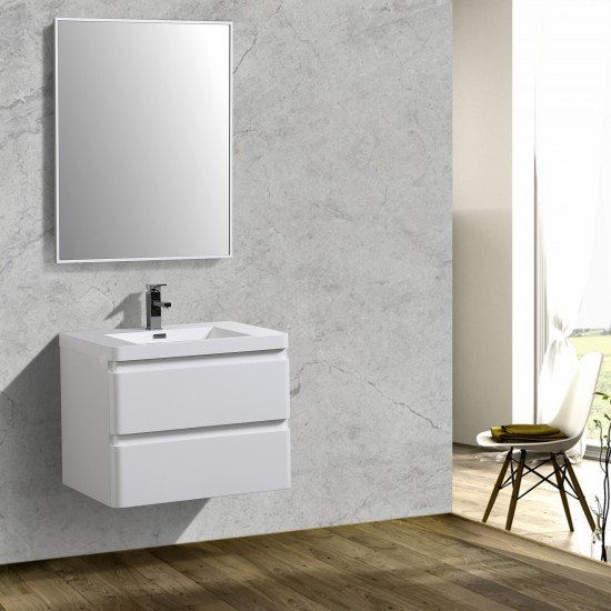 Eviva Glazzy 30" Glossy White Wall Mount Modern Bathroom Vanity w/ White Integrated Top