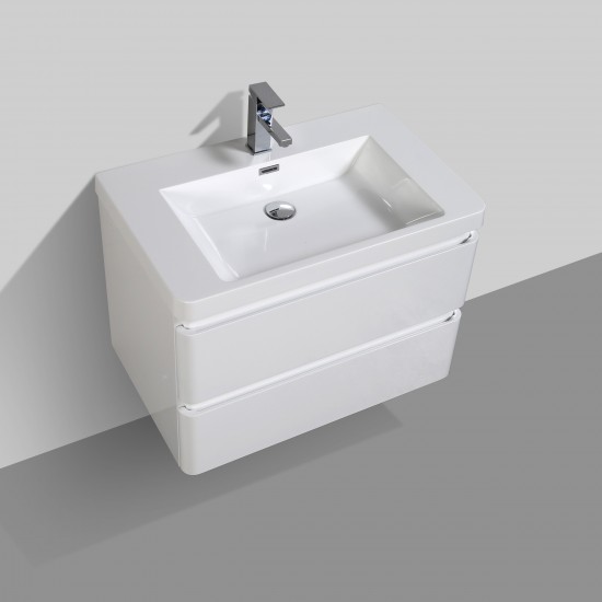 Eviva Glazzy 30" Glossy White Wall Mount Modern Bathroom Vanity w/ White Integrated Top