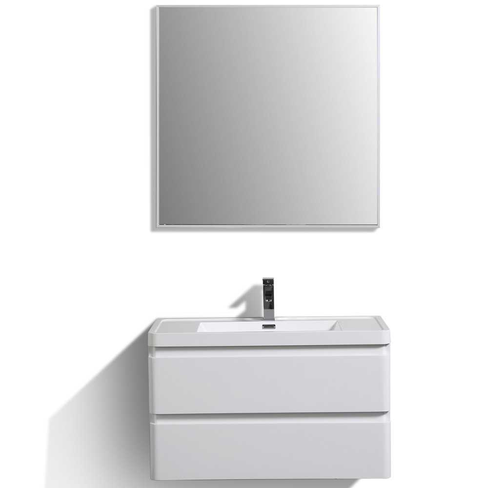 Eviva Glazzy 36" Glossy White Wall Mount Modern Bathroom Vanity w/ White Integrated Top