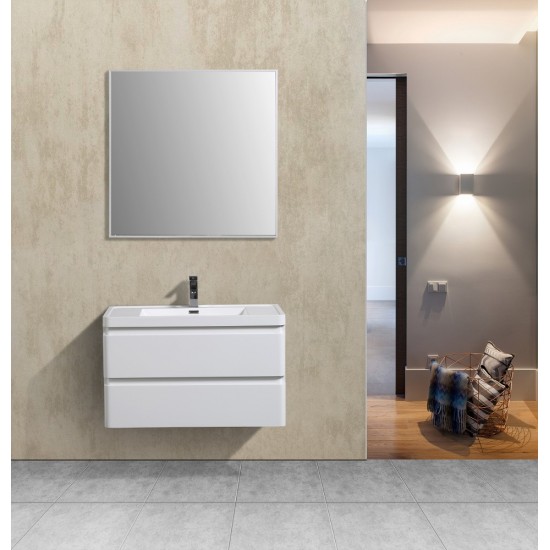 Eviva Glazzy 36" Glossy White Wall Mount Modern Bathroom Vanity w/ White Integrated Top