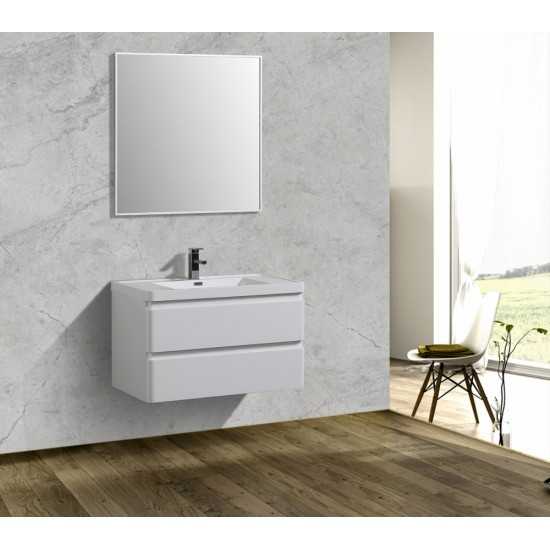 Eviva Glazzy 36" Glossy White Wall Mount Modern Bathroom Vanity w/ White Integrated Top