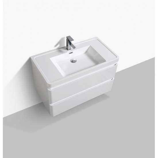 Eviva Glazzy 36" Glossy White Wall Mount Modern Bathroom Vanity w/ White Integrated Top