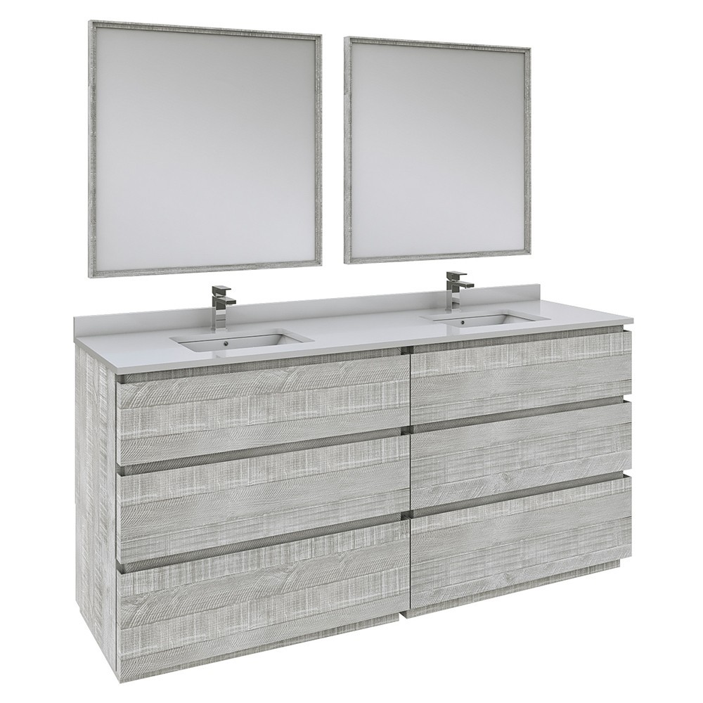 Fresca Formosa 72" Floor Standing Double Sink Bathroom Vanity w/ Mirrors in Ash