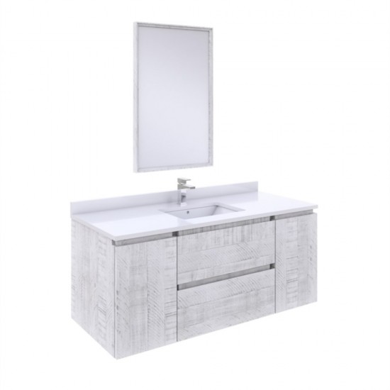 Fresca Formosa 48" Wall Hung Modern Bathroom Vanity w/ Mirror in Rustic White