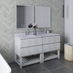 Fresca Formosa 60" Bathroom Vanity w/ Open Bottom & Mirrors in Rustic White