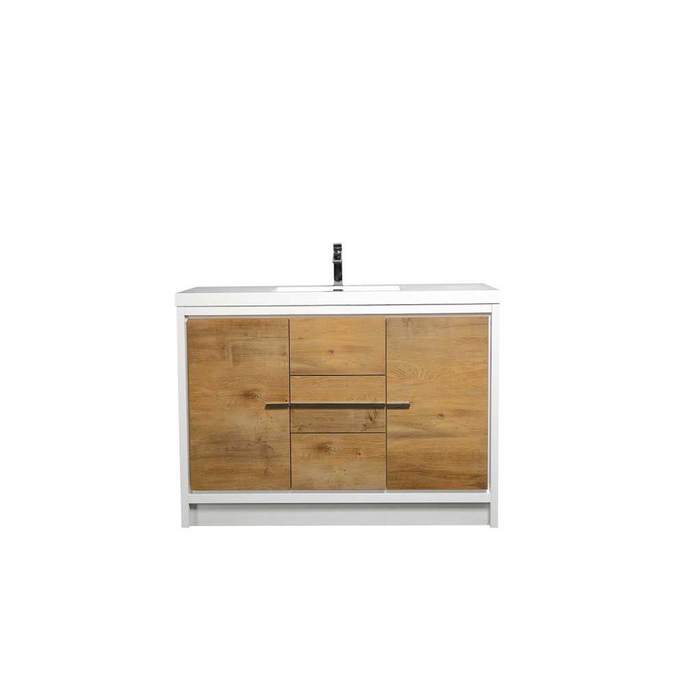 Eviva Grace 48" Natural Oak/White Bathroom Vanity w/ White Integrated Top