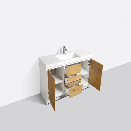 Eviva Grace 48" Natural Oak/White Bathroom Vanity w/ White Integrated Top