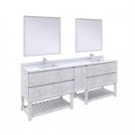 Fresca Formosa 84" Bathroom Vanity w/ Open Bottom & Mirrors in Rustic White