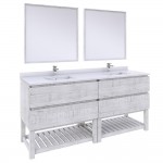 Fresca Formosa 72" Double Sink Bathroom Vanity w/ & Mirrors in Rustic White