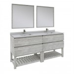 Fresca Formosa 72" Double Sink Bathroom Vanity w/ Open Bottom & Mirrors in Ash