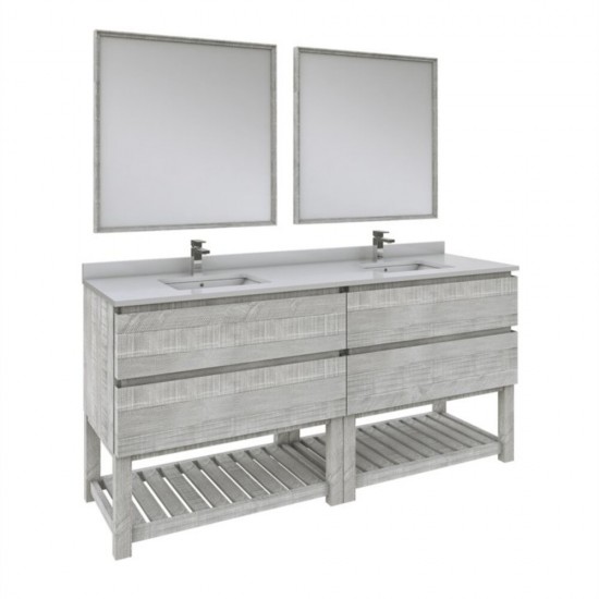 Fresca Formosa 72" Double Sink Bathroom Vanity w/ Open Bottom & Mirrors in Ash