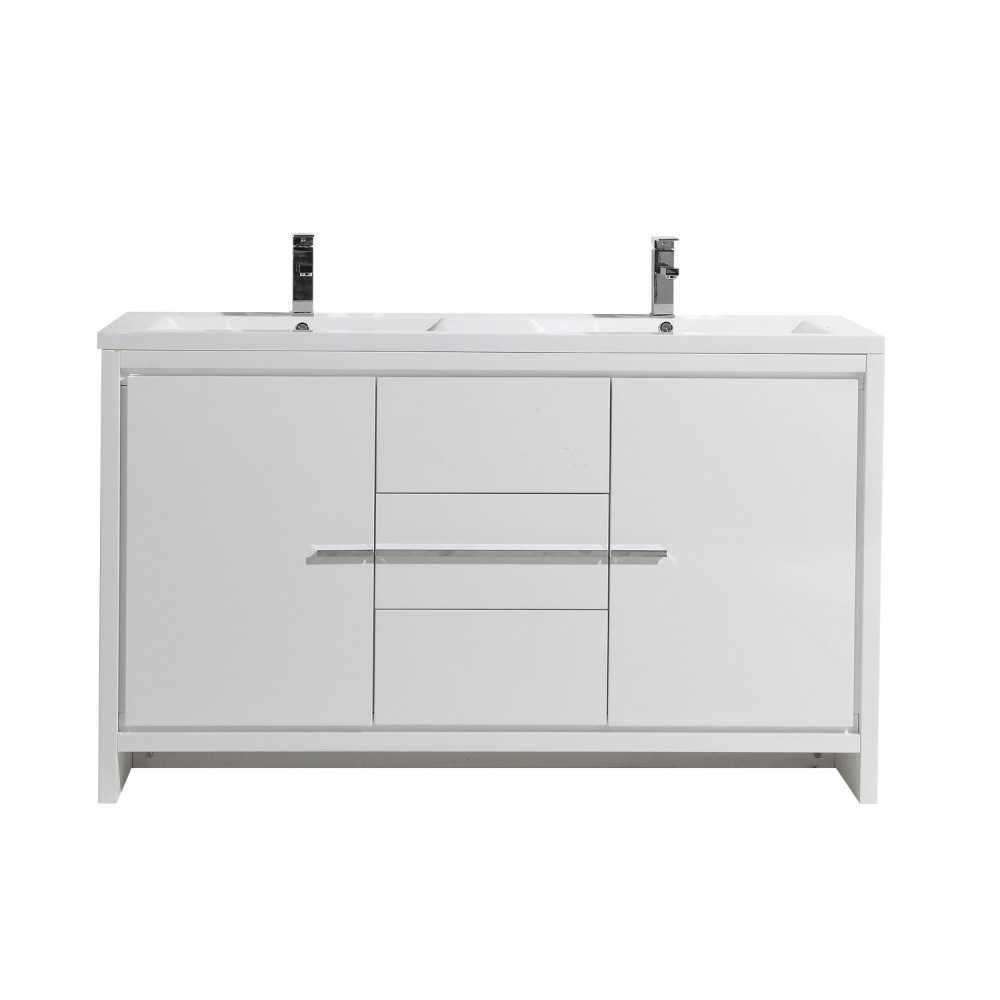 Eviva Grace 60" Glossy White Double Sink Bathroom Vanity w/ White Integrated Top