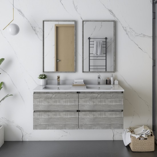 Fresca Formosa 48" Wall Hung Double Sink Bathroom Vanity w/ Mirrors in Ash