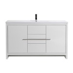 Eviva Grace 60" Glossy White Single Sink Bathroom Vanity w/ White Integrated Top