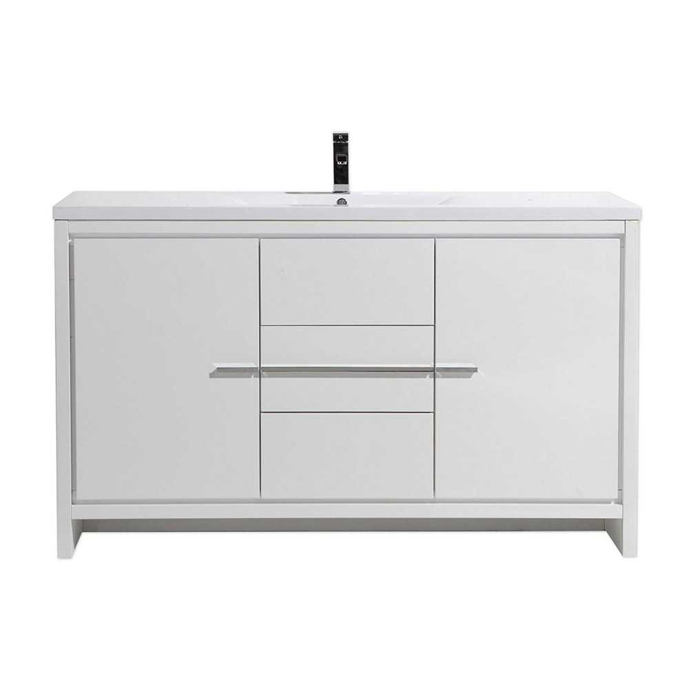 Eviva Grace 60" Glossy White Single Sink Bathroom Vanity w/ White Integrated Top